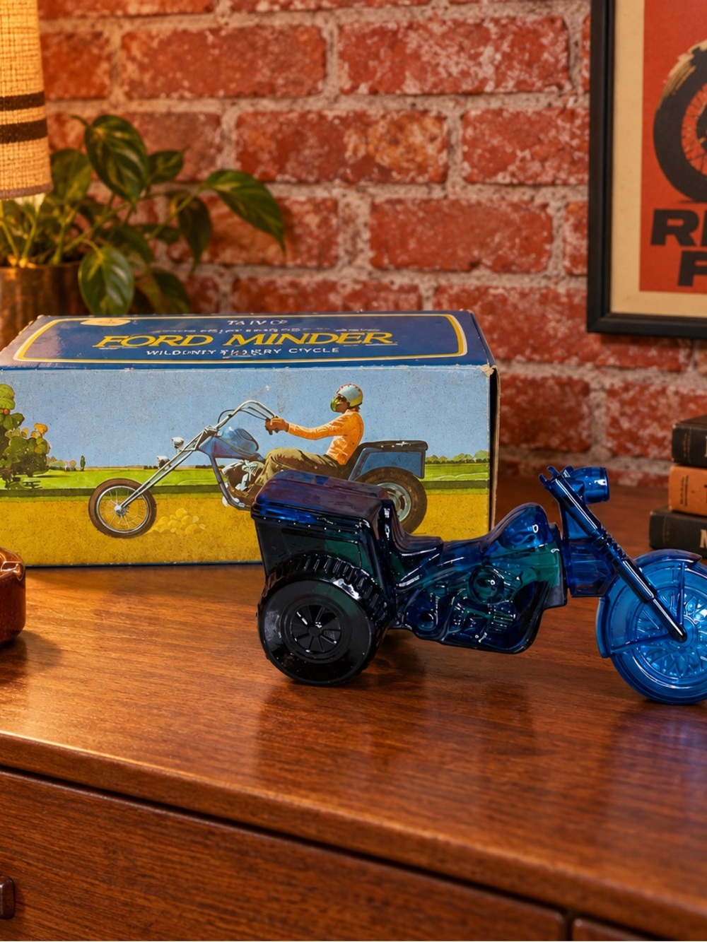 Vintage 70s Avon  Glass Roadrunner Motorcycle Decanter